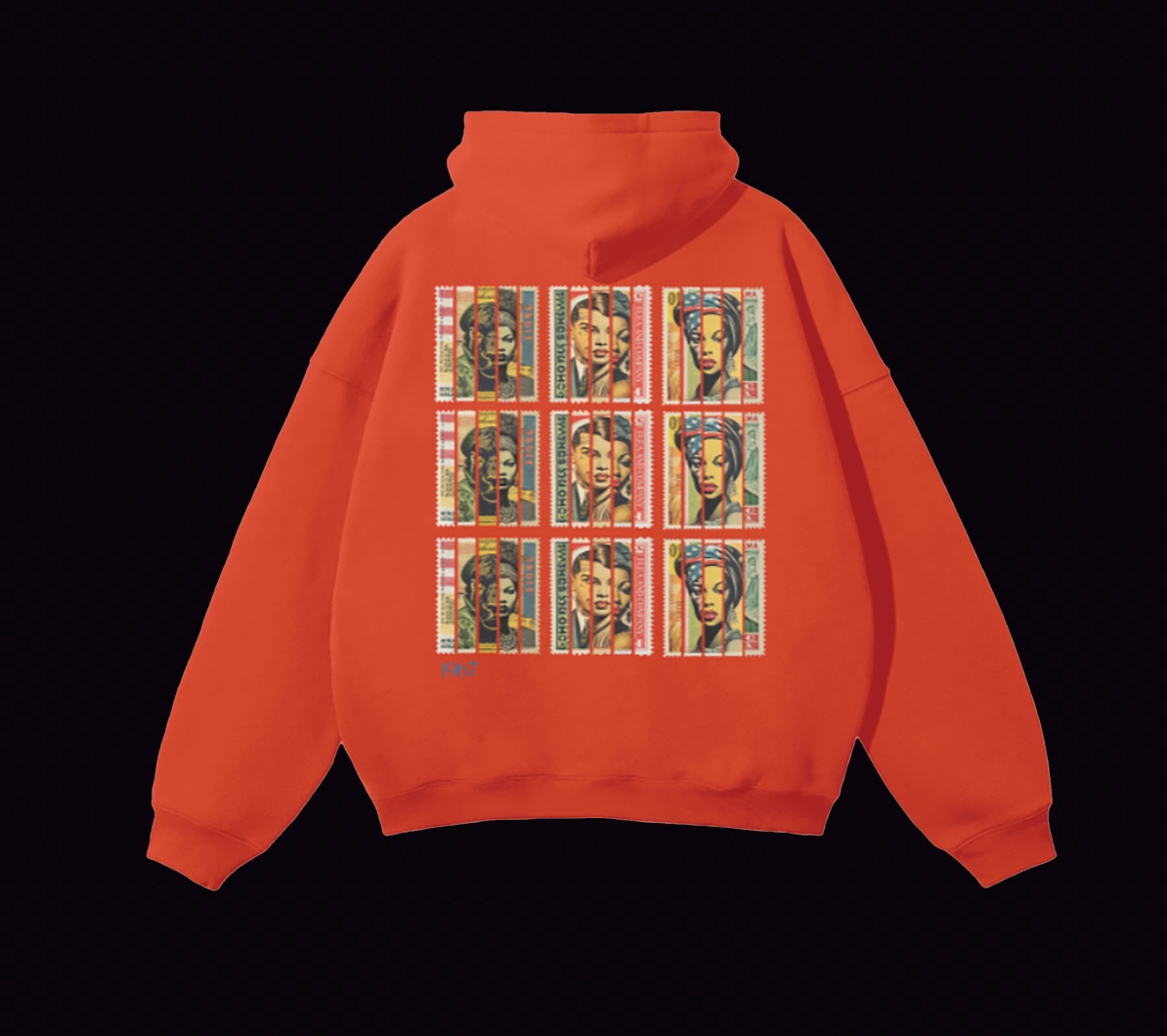 97. Deep Orange Vintage Splice Stamp Hoodie